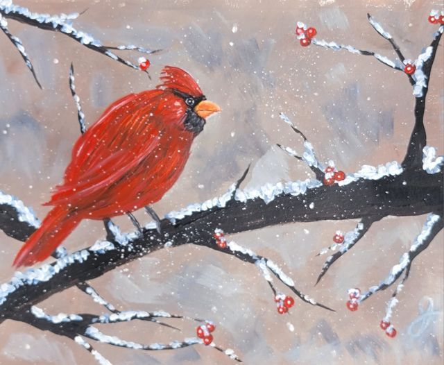 Painting a Winter Cardinal with J