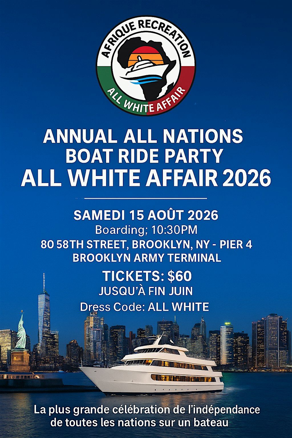AFRIQUE RECREATION ALL WHITE BOAT RIDE PARTY 2026