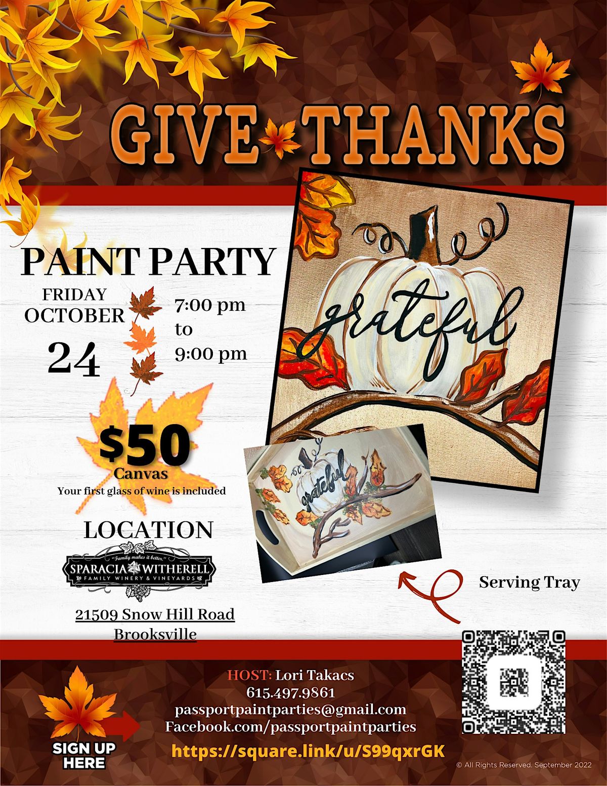 10.24.25 Grateful Pumpkin Paint and Sip at Sparacia Witherell Winery