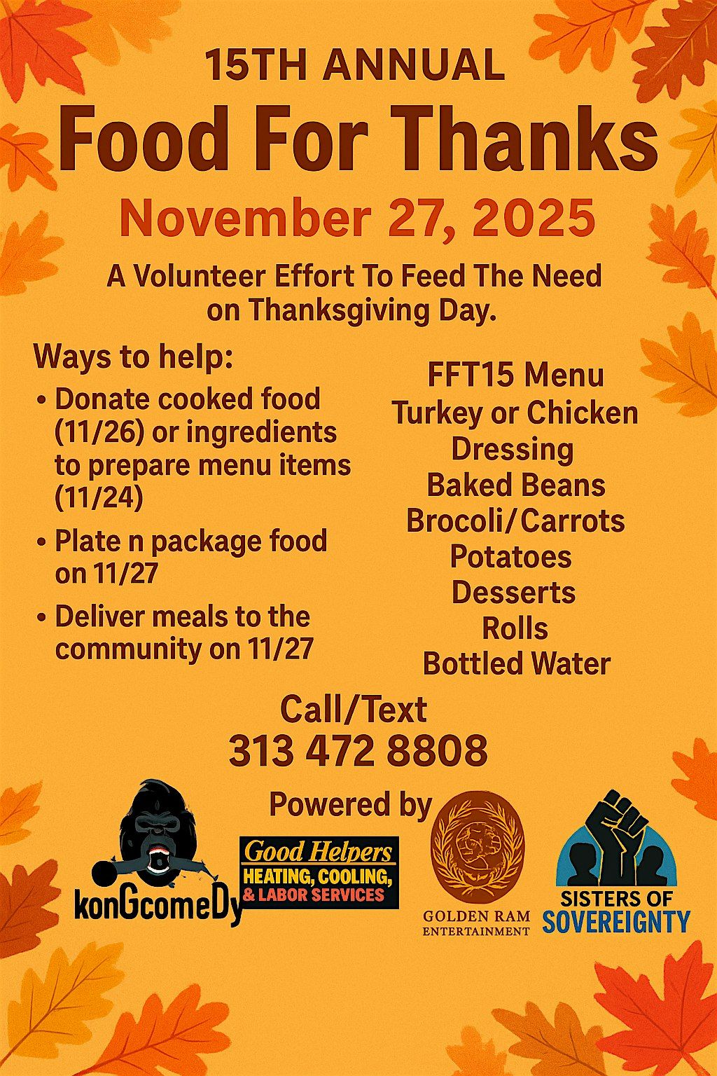 Food For Thanks 15th ANNUAL Thanksgiving Volunteer Effort