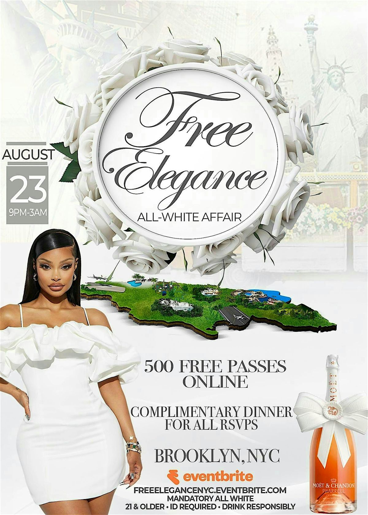 FREE ELEGANCE ALL-WHITE AFFAIR \u2022 FREE  ENTRY W\/PASS \u2022 COMPLIMENTARY DINNER