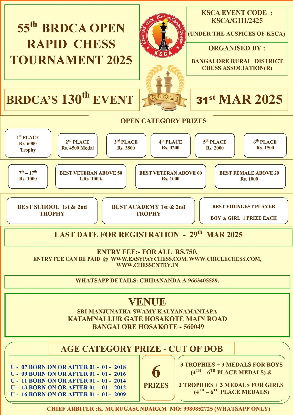 55th BRDCA Open Chess Tournament 2025