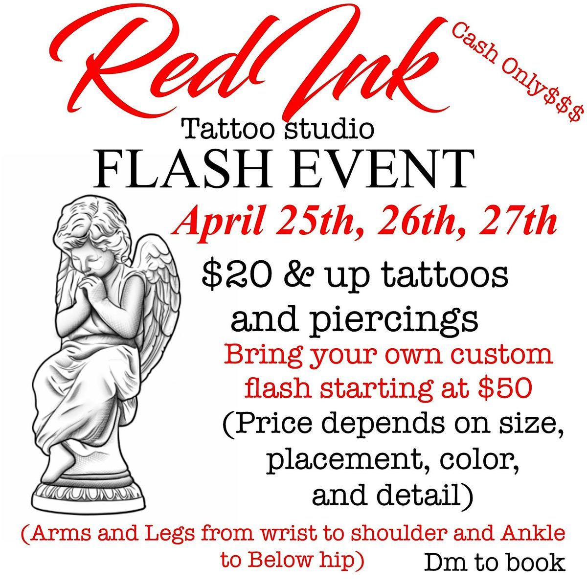 FLASH $20  AND UP TATTOOS AND PIERCINGS APRIL 25TH, 26TH, 27TH!!!