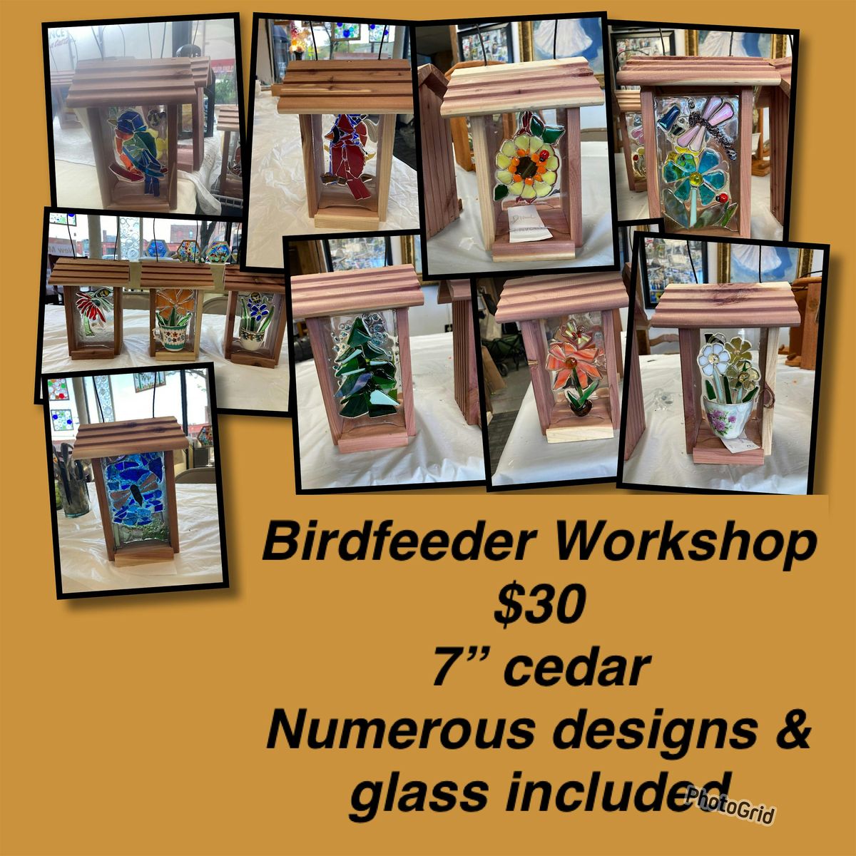 Glass Art Cedar Bird Feeder