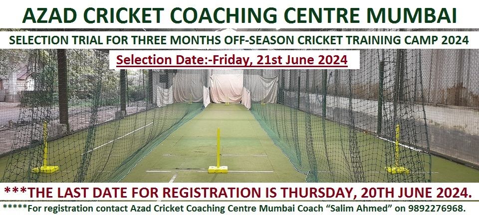 ACCC MUMBAI SELECTION TRIAL FOR THREE MONTHS OFF-SEASON CRICKET TRAINING CAMP 2024