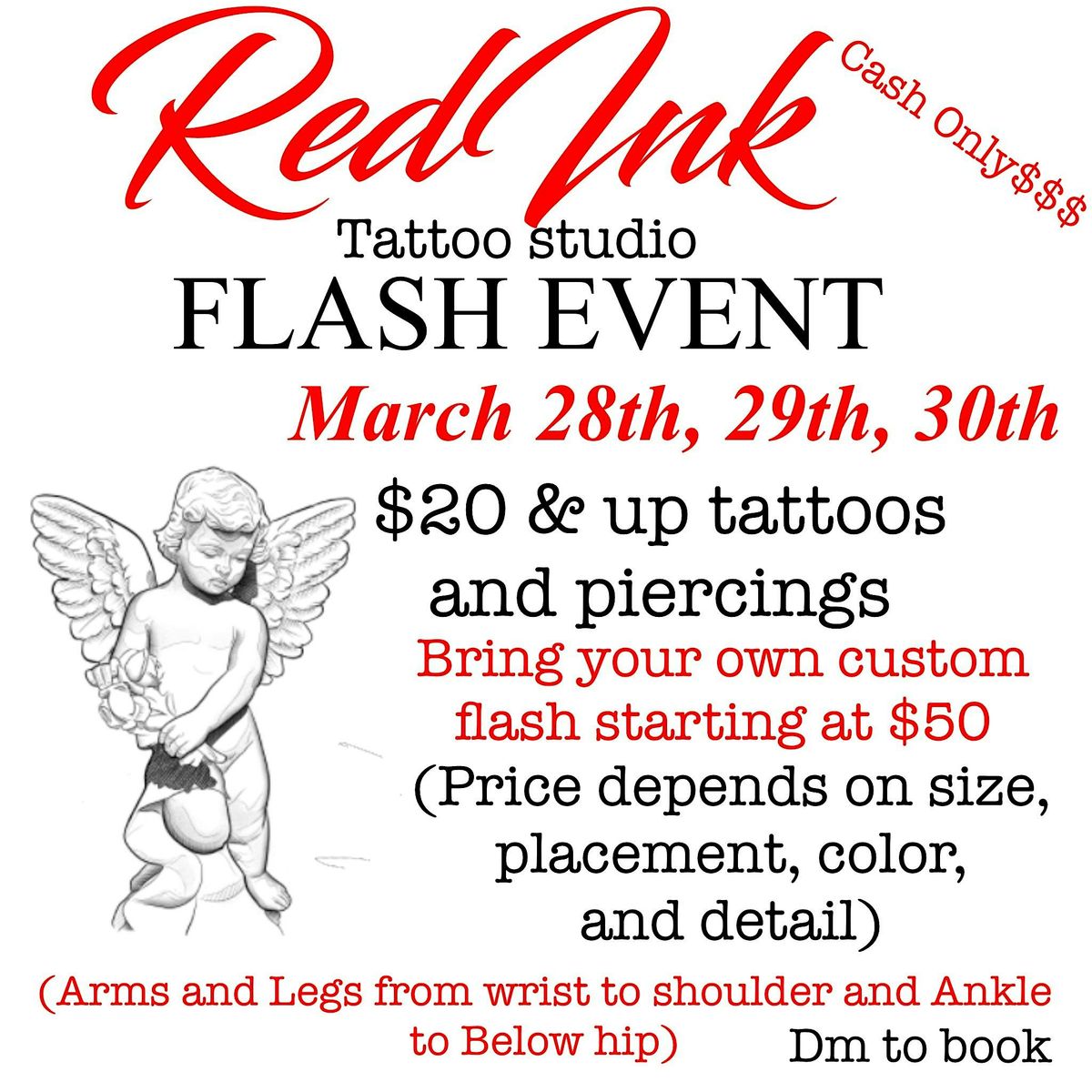 FLASH $20  AND UP TATTOOS AND PIERCINGS MARCH 28TH, 29TH AND 20TH!!!