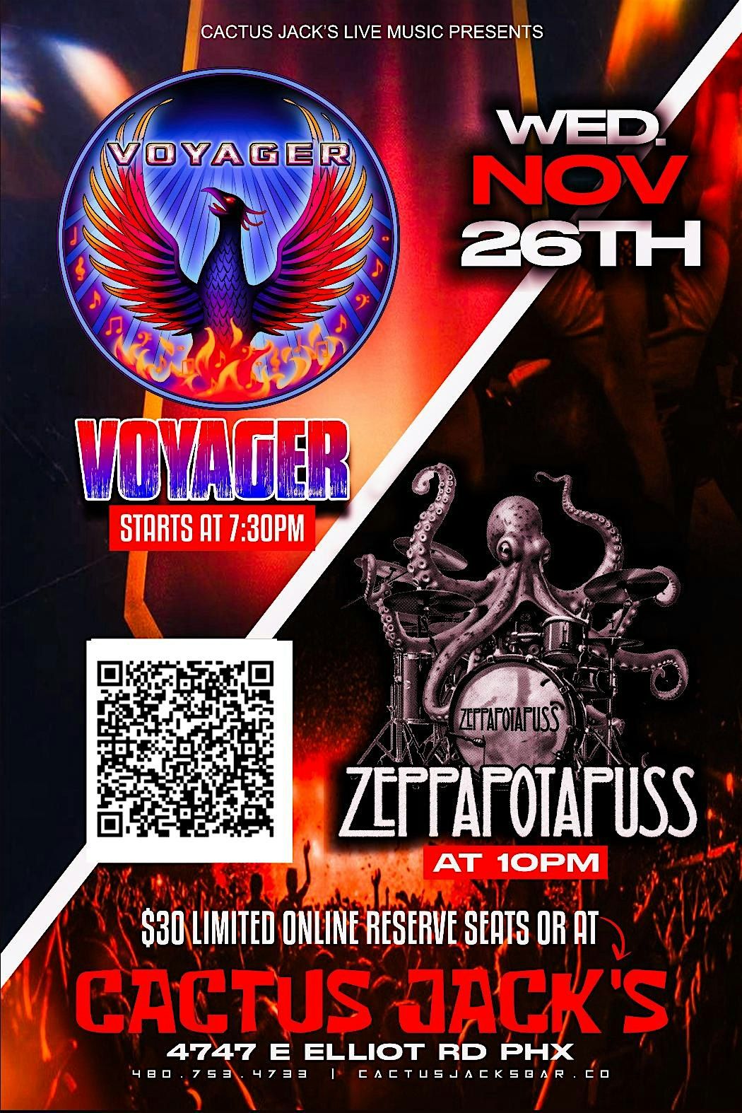 Voyager & Zeppapotapuss LIVE @ Cactus Jacks Wed Nov 26th