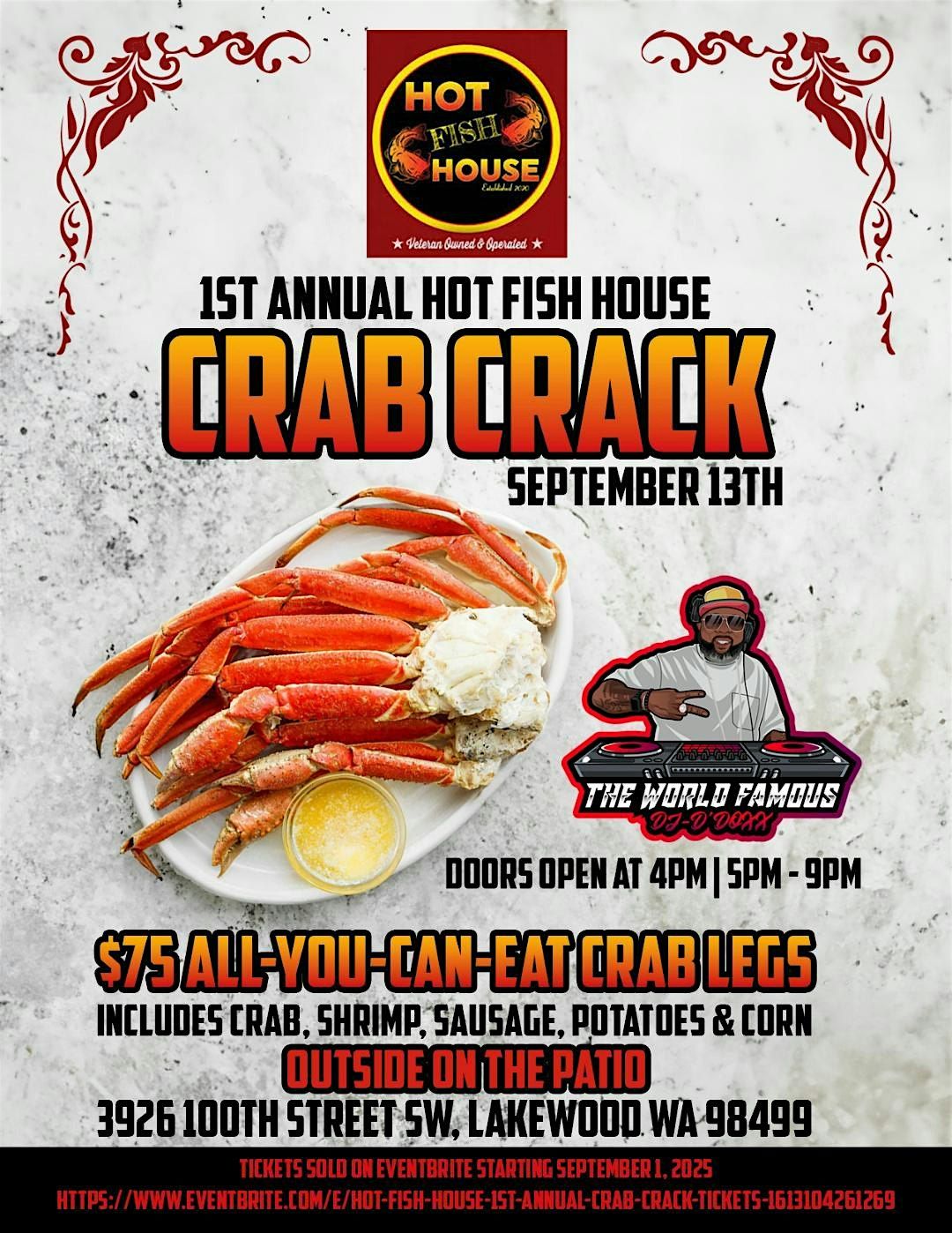 HOT FISH HOUSE 1ST ANNUAL CRAB CRACK $75 PLUS TAX