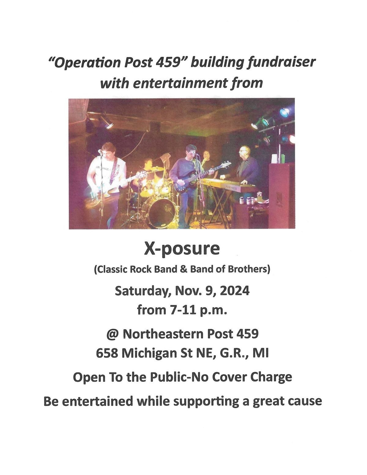 "Operation Post 459" Building Fundraiser w\/ entertainment from X-Posure