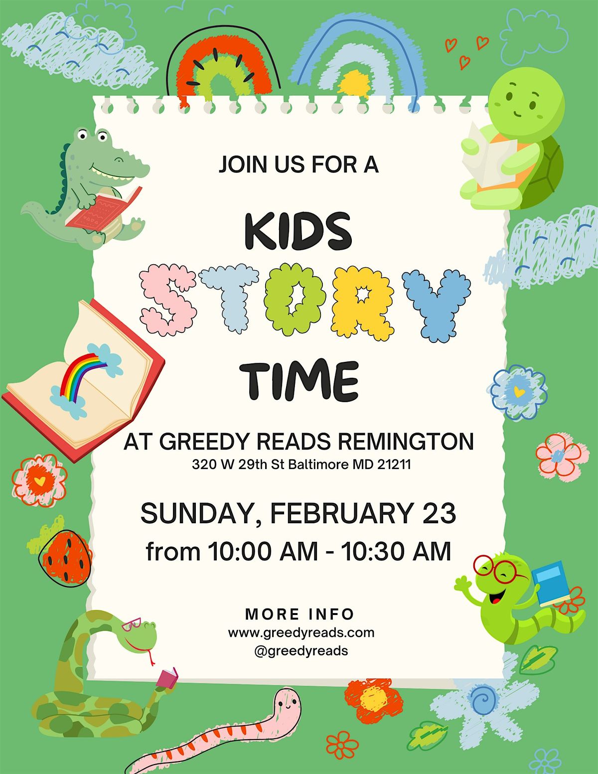 Kids Story Time at Greedy Reads Remington