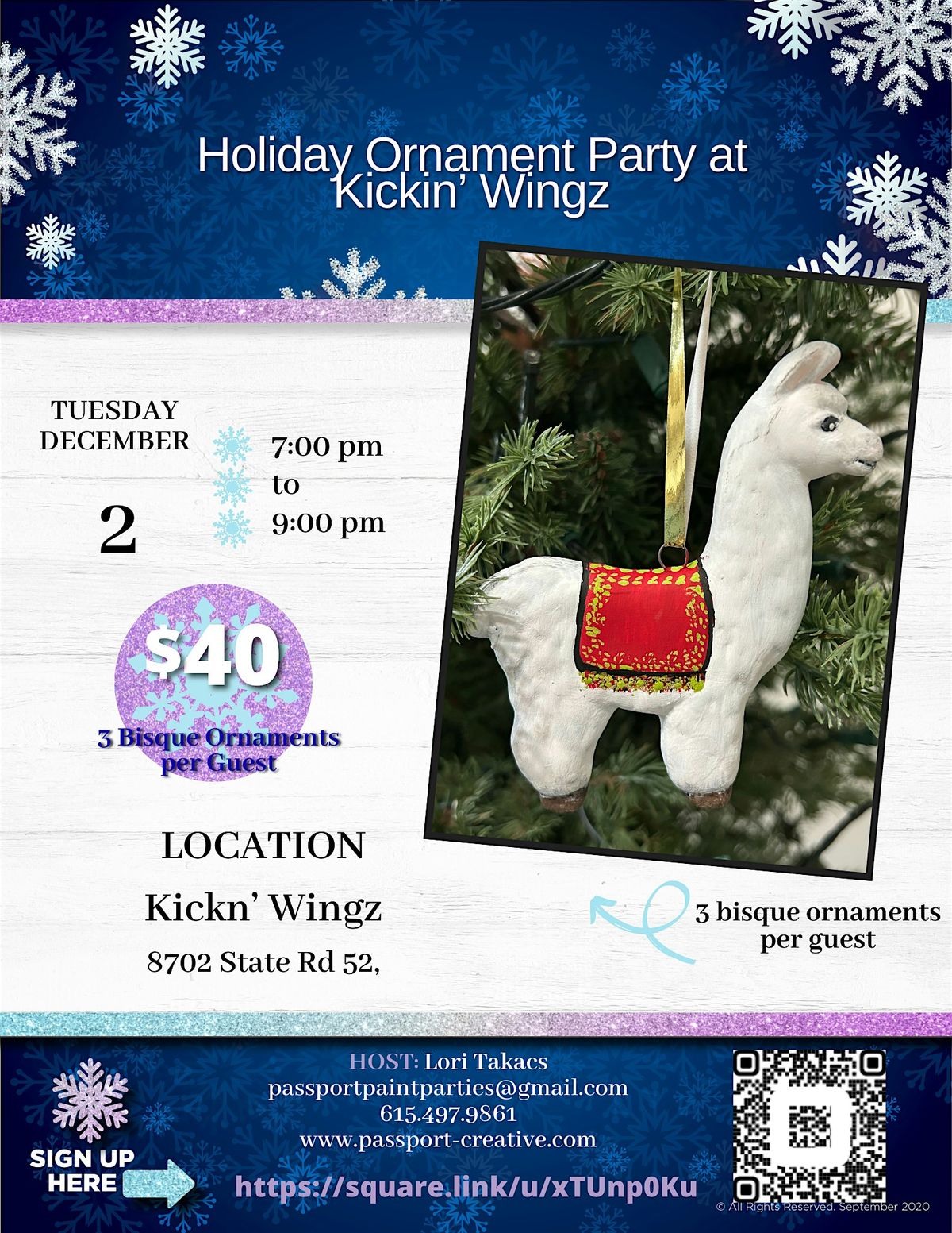 12.2.25 Holiday Ornament Paint and Sip at Kickin' Wingz