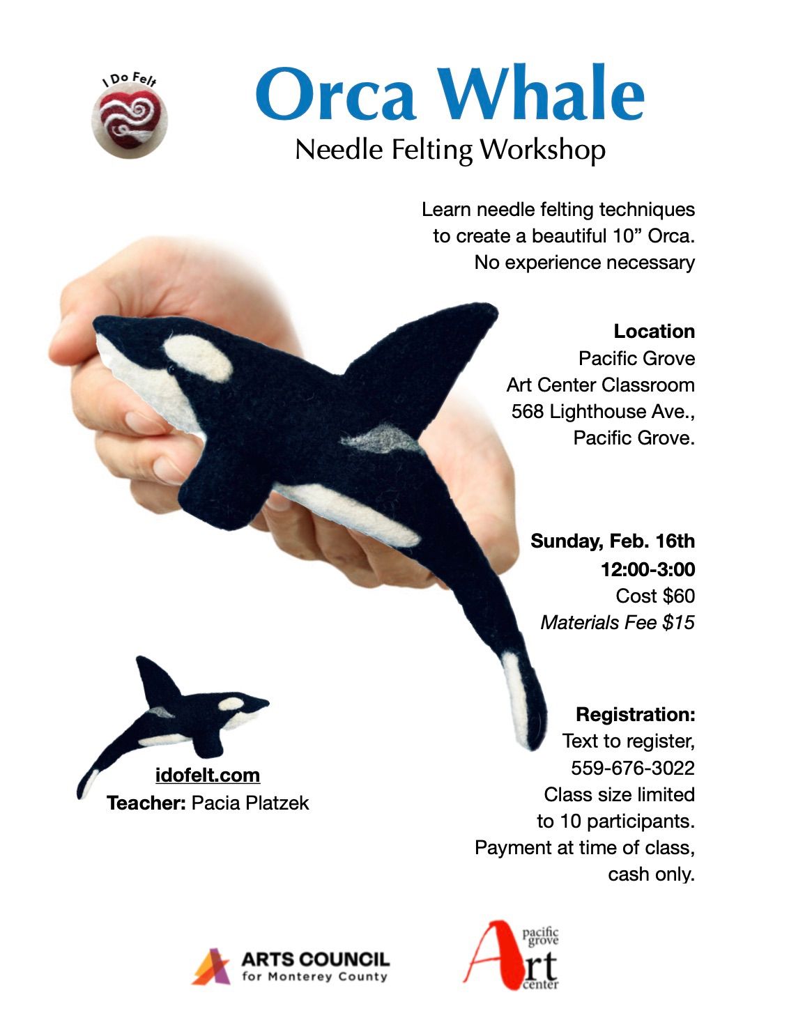 Orca needle felting workshop