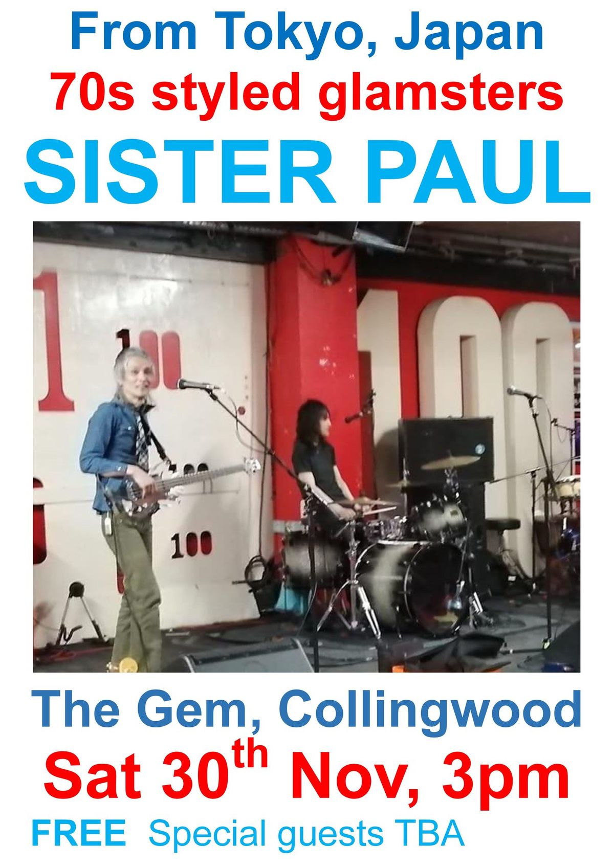 SISTER PAUL (Jpn) FREE @ The Gem SATURDAY (arvo) 30th NOVEMBER