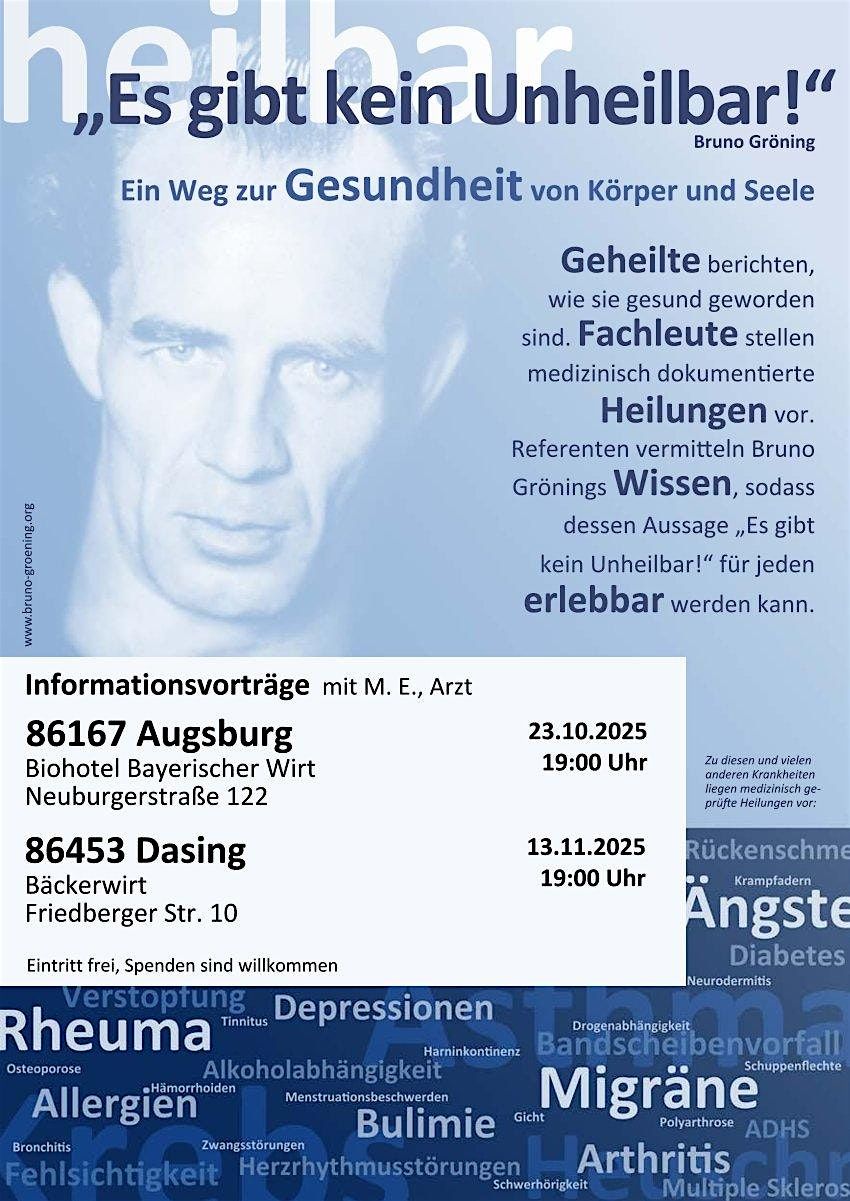 Informationsvortrag: \u201eEs gibt kein Unheilbar!" (Bruno Gr\u00f6ning)