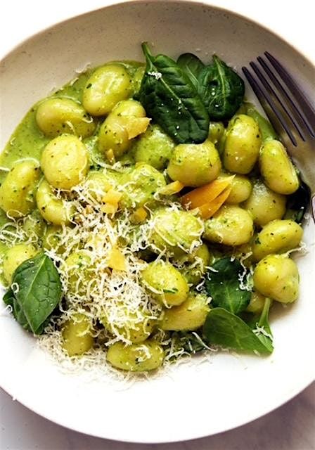 Homemade  Basil Ricotta Gnocchi with Pesto Cream sauce