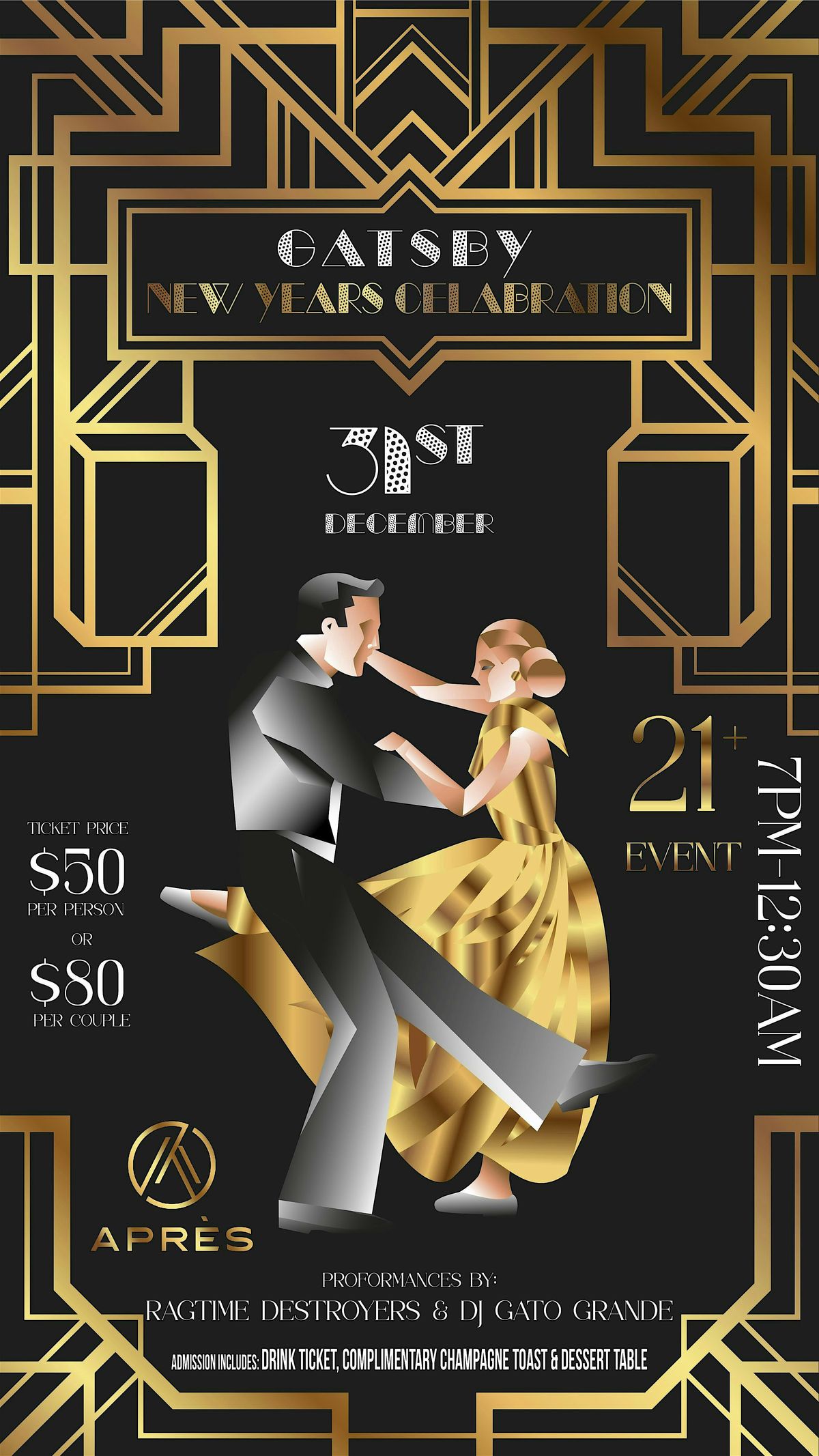 Gatsby New Years Celebration at Apr\u00e8s