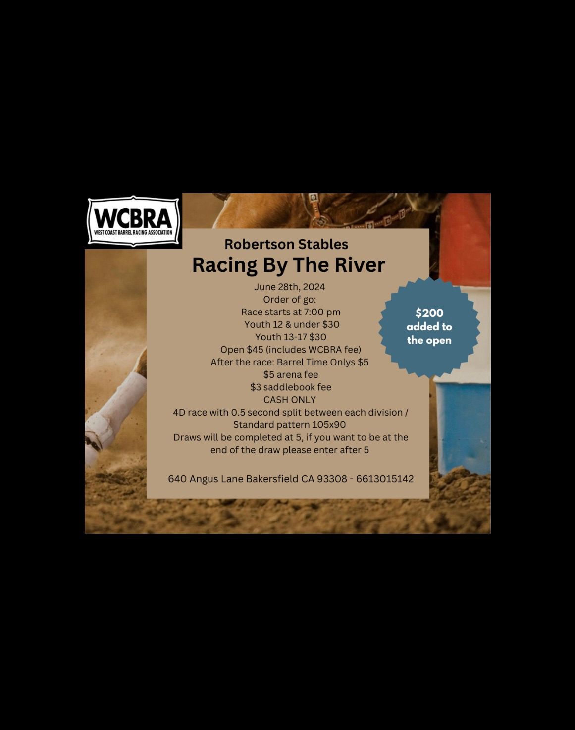Racing by the River $200 added (barrel race) 