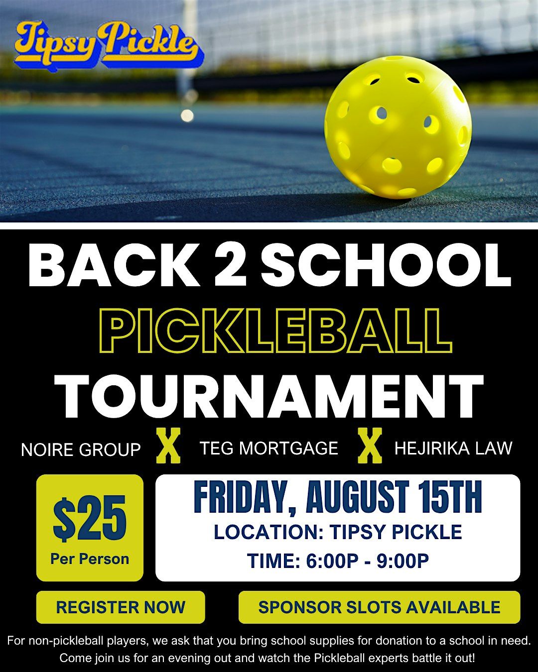 BACK TO SCHOOL PICKLEBALL TOURNAMENT