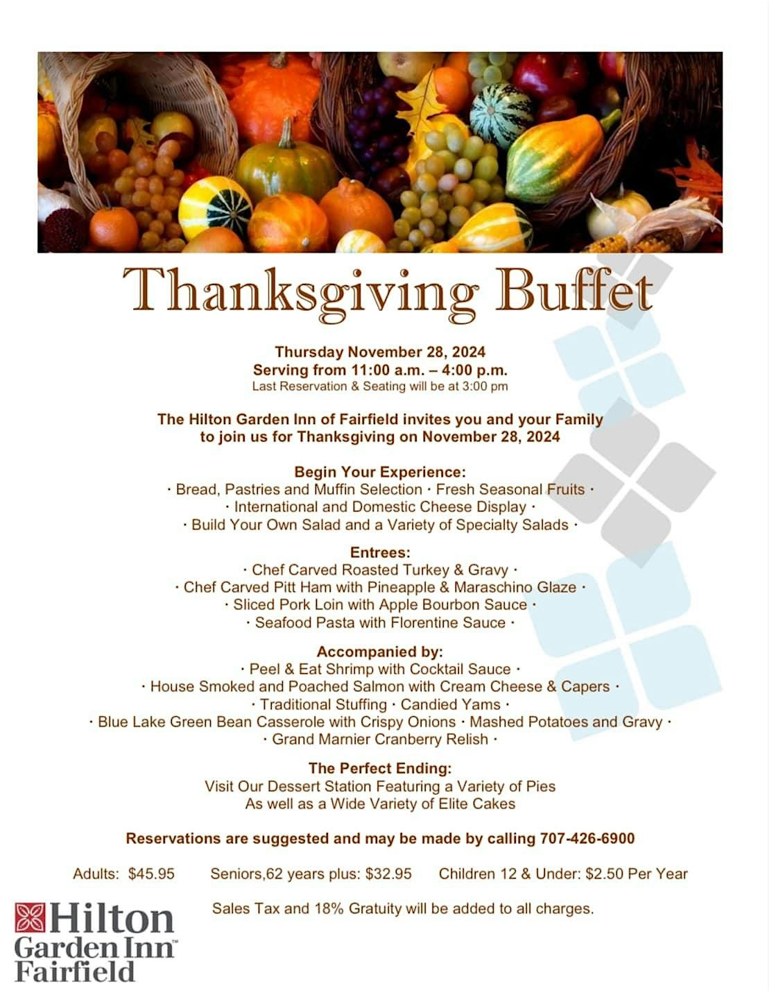 HGI Fairfield's Annual Thanksgiving Buffet Reservations