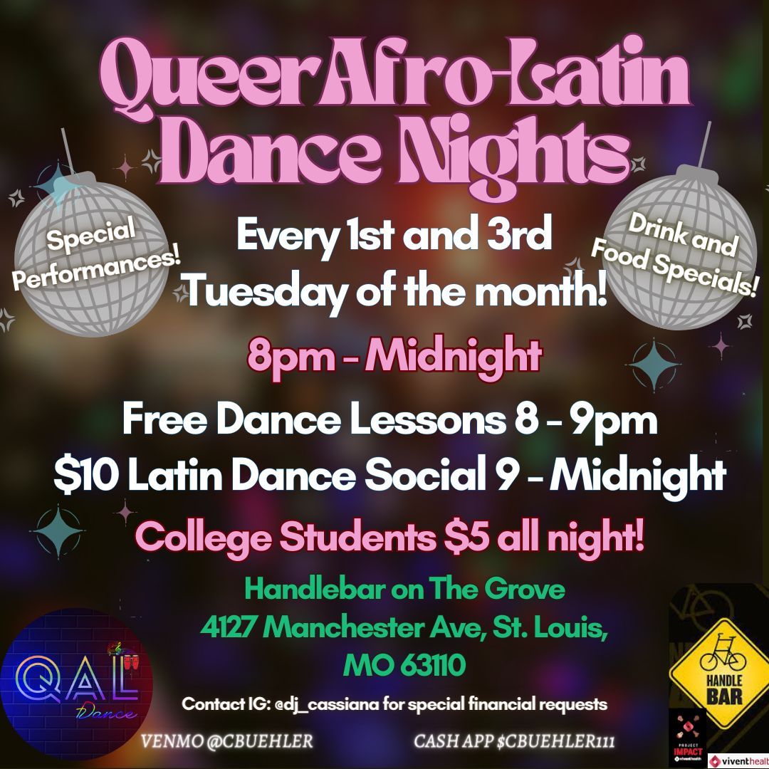 Queer Afro-Latin Dance Night @Handlebarstl! Every 1st and 3rd Tuesday of the Month! Free Entry 8-9pm