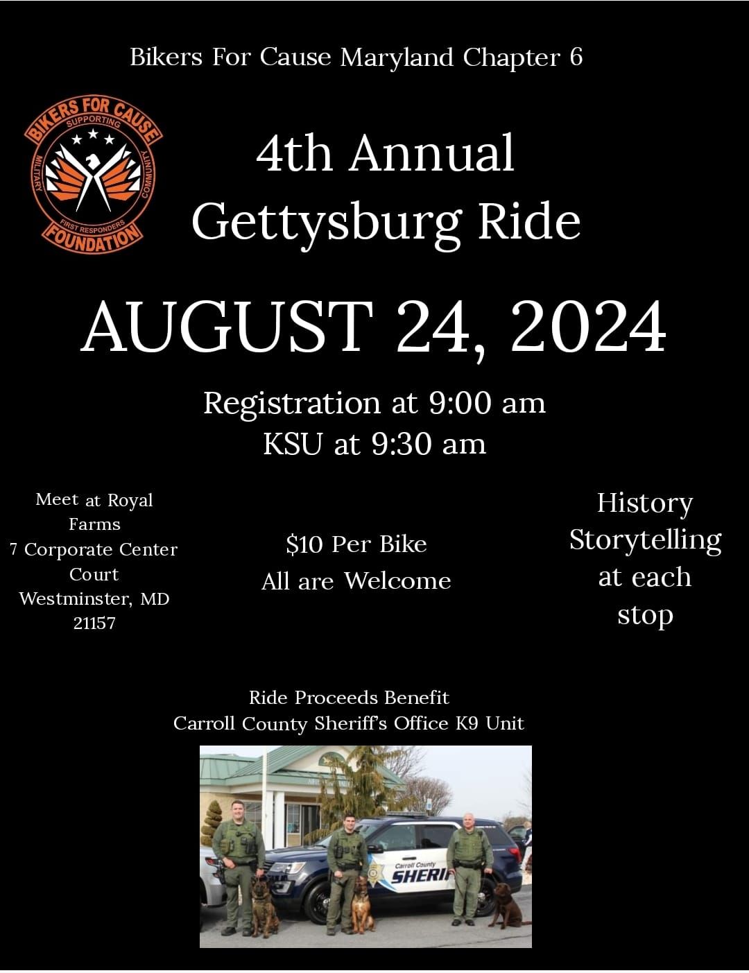 BFCF MD6 4th Annual Gettysburg Ride Benefiting Carroll County Sheriff's Office K9 Unit