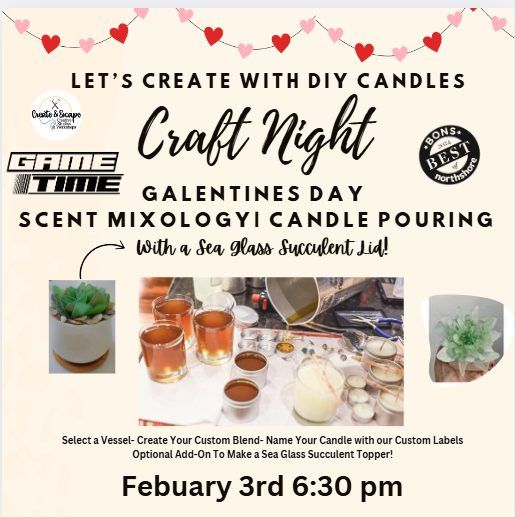 Galentine's Sip & Pour with Candles @Gametime Peabody 6:30pm| Northshore Mall