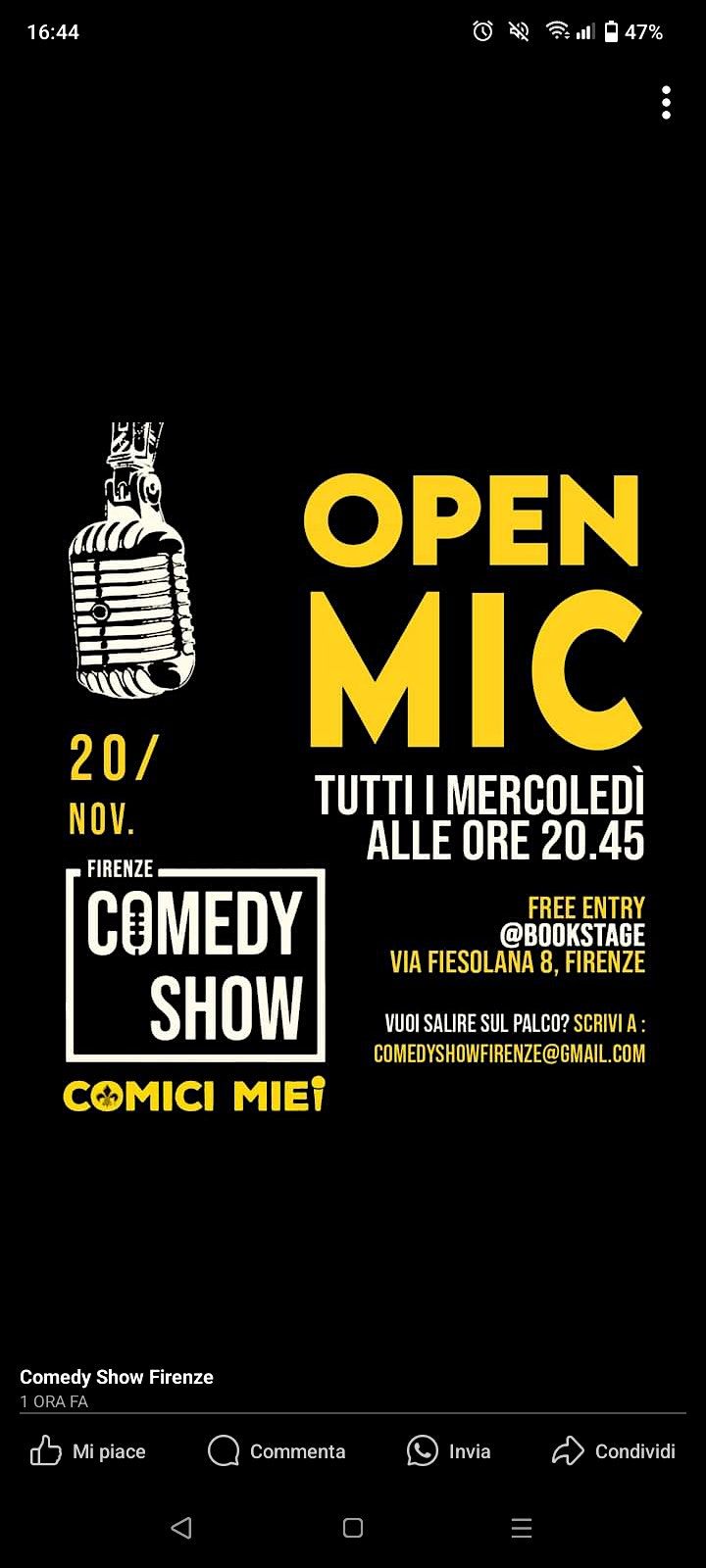 OPEN Mic!! Comedy Show Florence with Comici Miei \/\/ EVERY Wednesday!!!