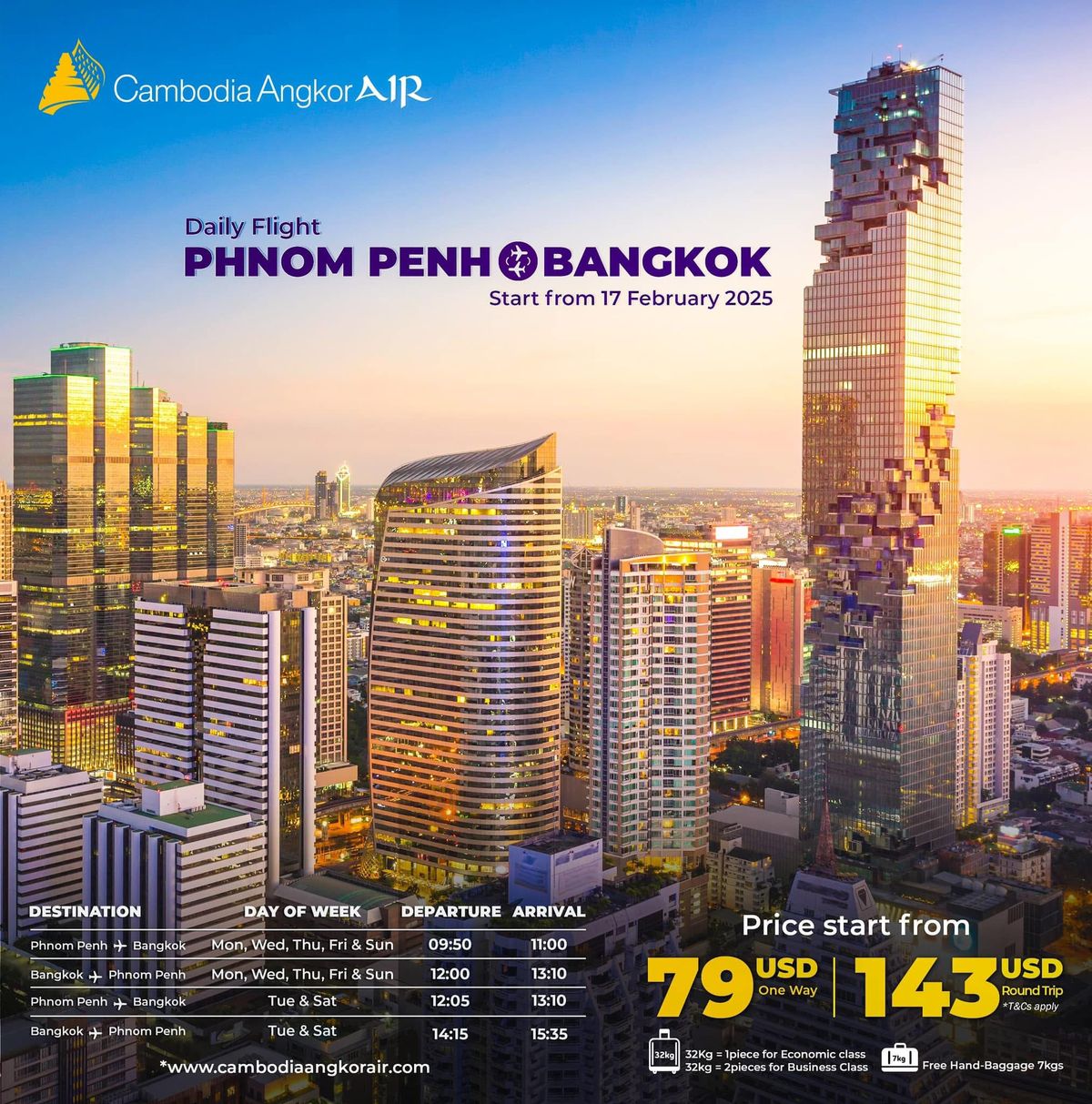 Flight direct from Phnom Penh to Bangkok by Cambodia Angkor Air