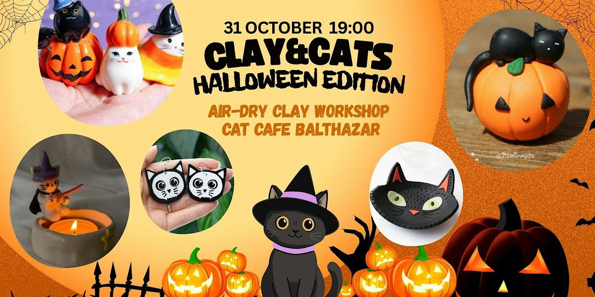 CATS & CLAY: Halloween air-dry clay workshop  in cat caf\u00e9  with cats