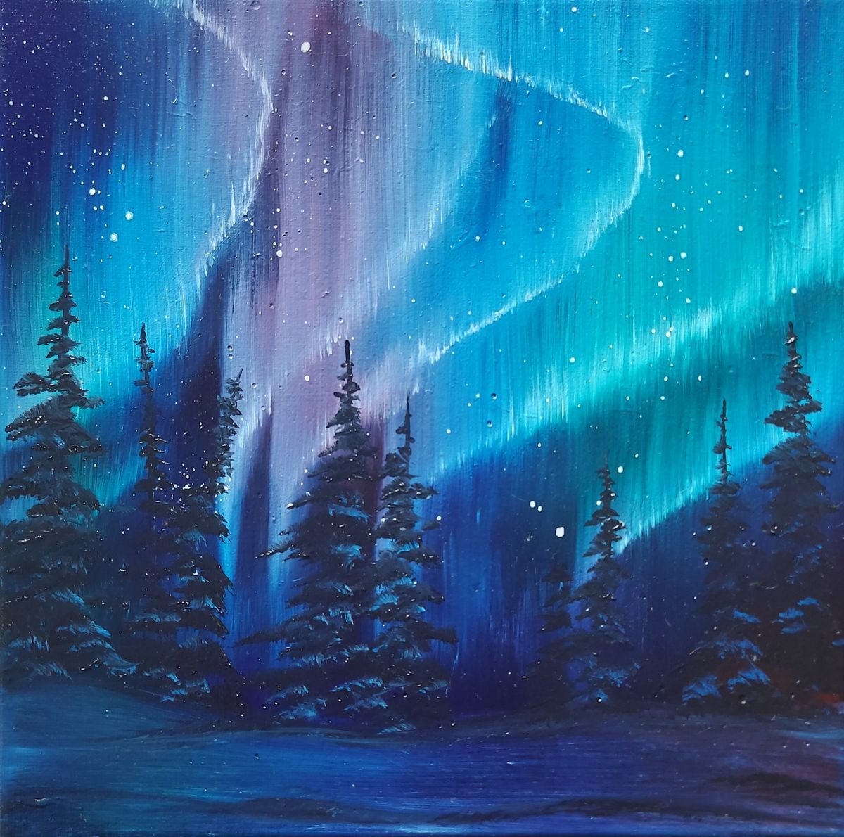 NEW DATE : Bob Ross Style Northern Lights ~ Canvas & All Supplies Included $69 Beginners & Up