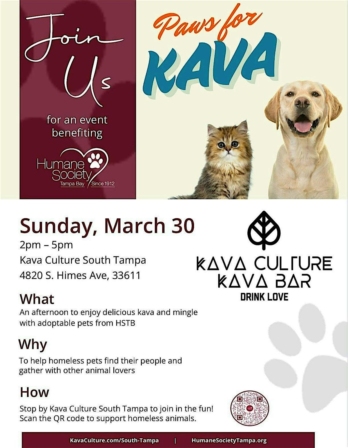 KAVA CULTURE  SOUTH TAMPA: PAWS FOR KAVA HUMANE SOCIETY ADOPTION EVENT