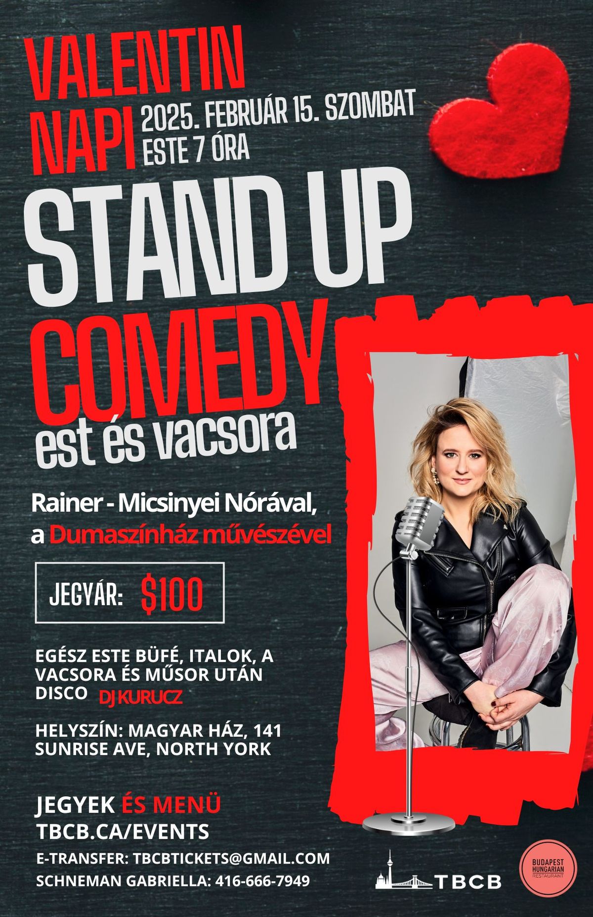 Valentin napi stand up comedy show \u00e9s vacsora nem csak p\u00e1roknak! 