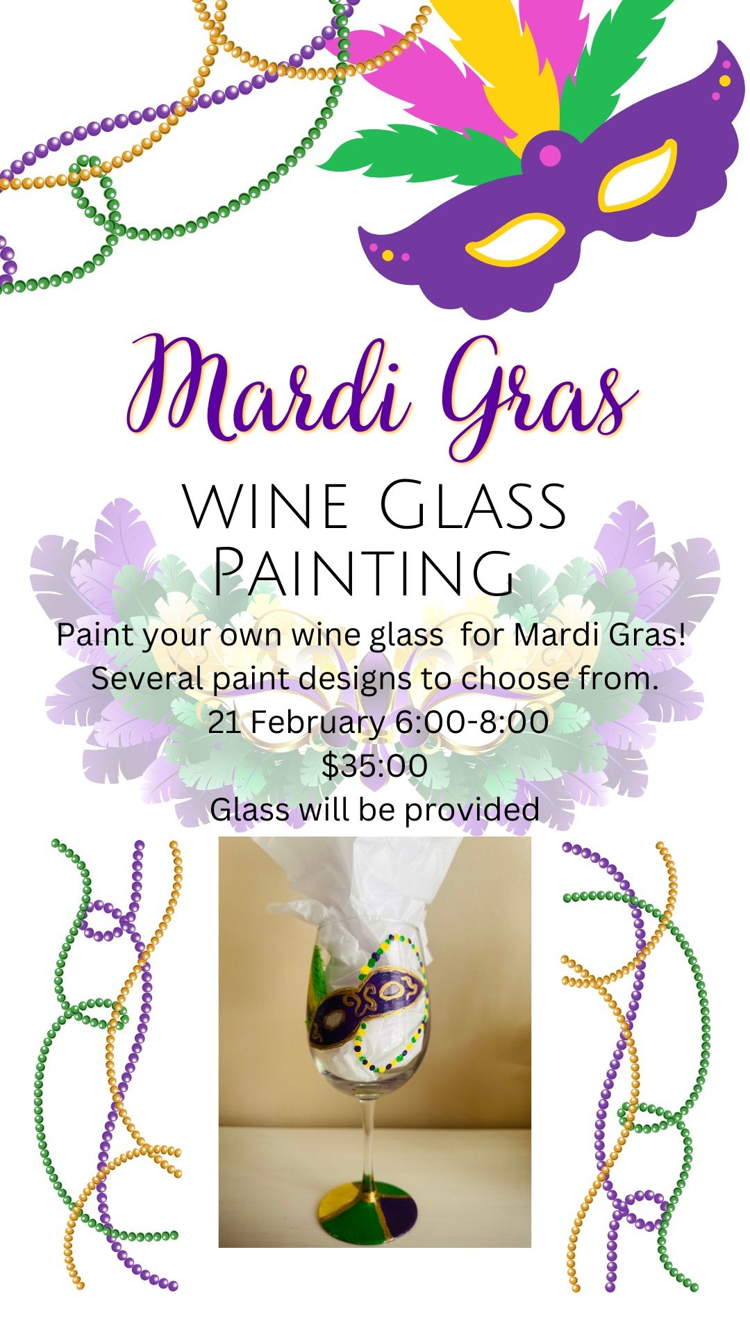 Mardi Gras Paint Your Own Wine Glass