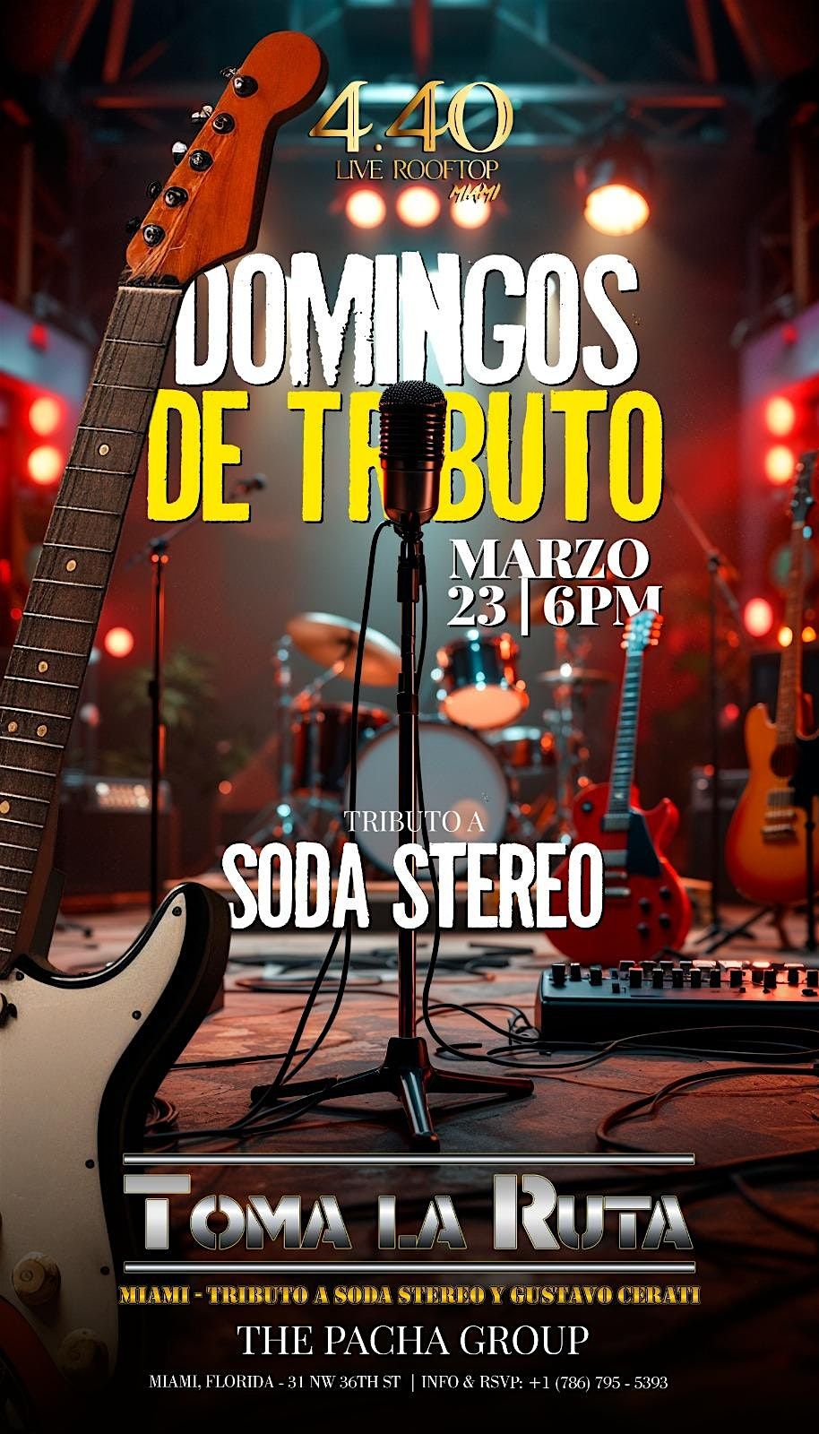 TRIBUTO A SODA STEREO  DOMINGO 23 de Marzo @ 4.40 Live Rooftop MIAMI