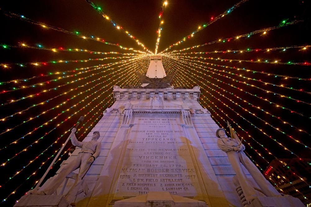 CHRISTMAS LIGHTS ON MONUMENT CIRCLE AT NIGHT