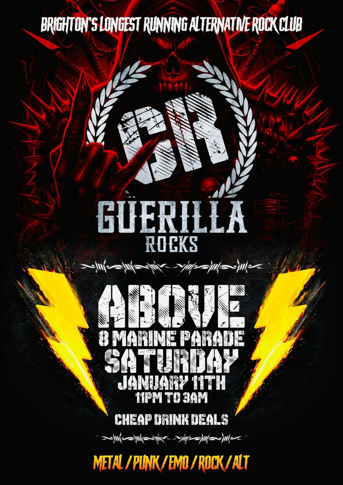 Guerilla Rocks @ Above - Saturday 11th January