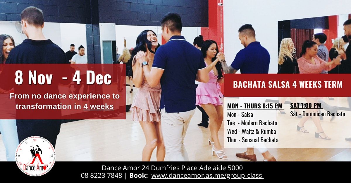 Bachata Salsa Novice Beginners Dance Class 4 Weeks Term 8 Nov 2021