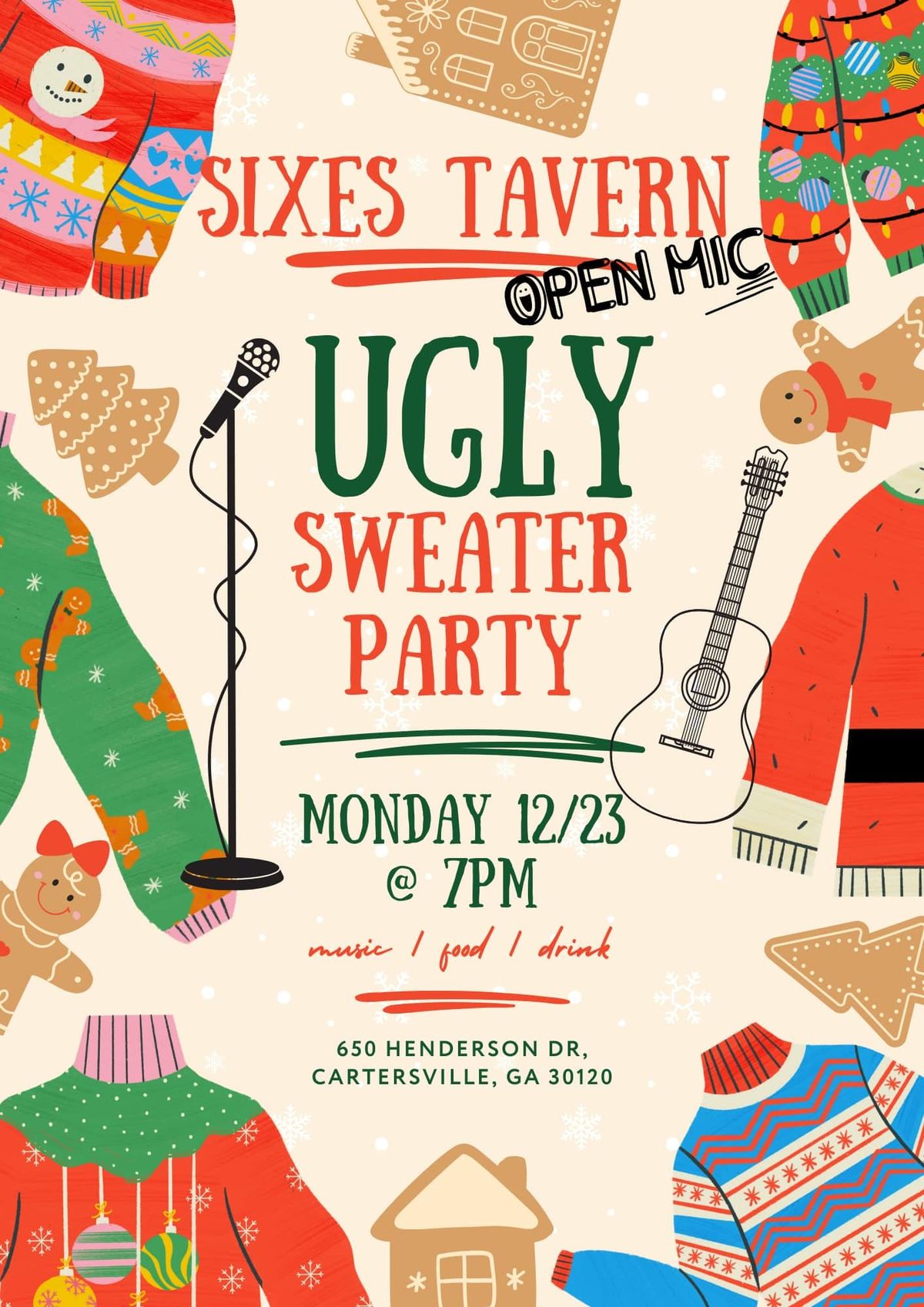 Sixes Tavern's Ugly Xmas Sweater Open Mic Party!