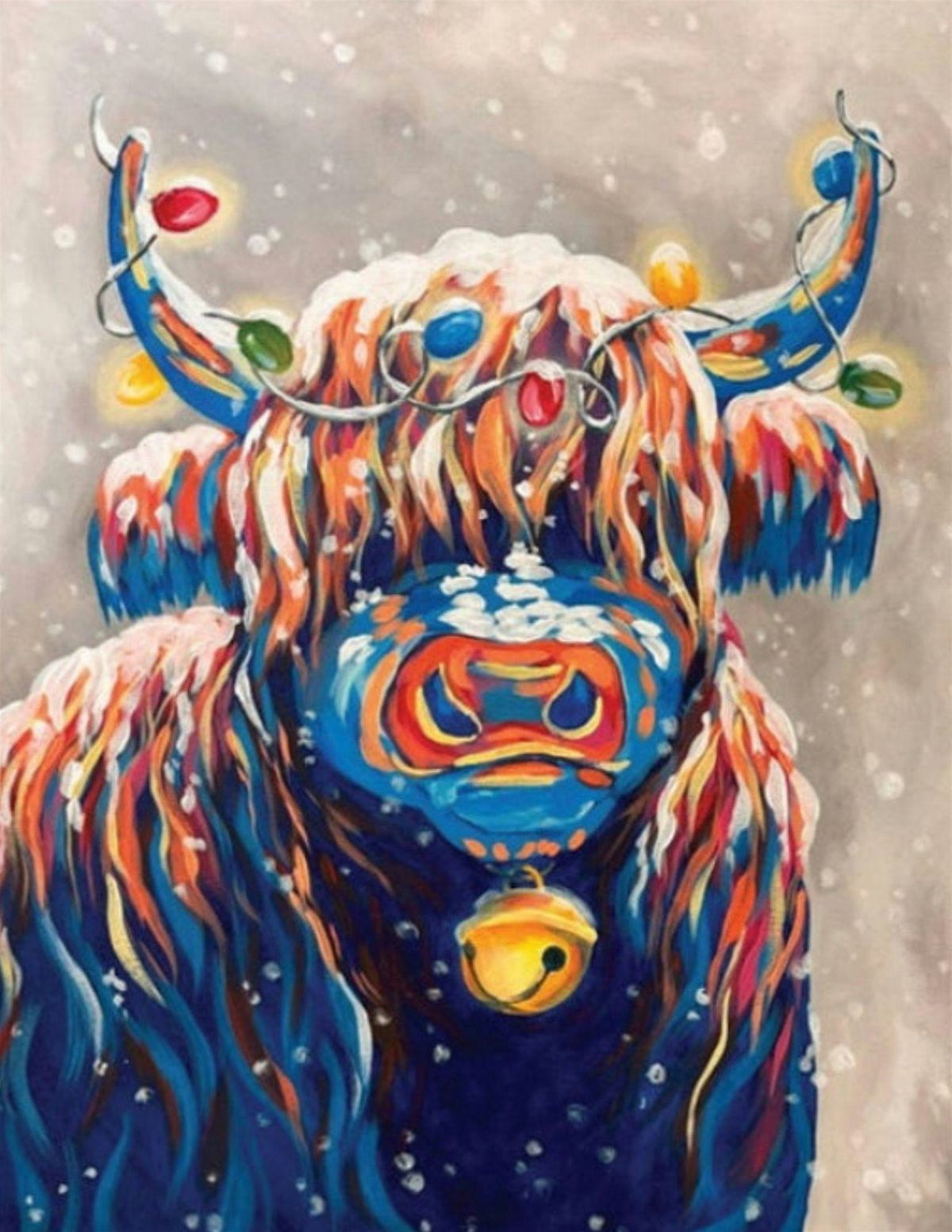 Christmas Highland Cow Canvas Painting