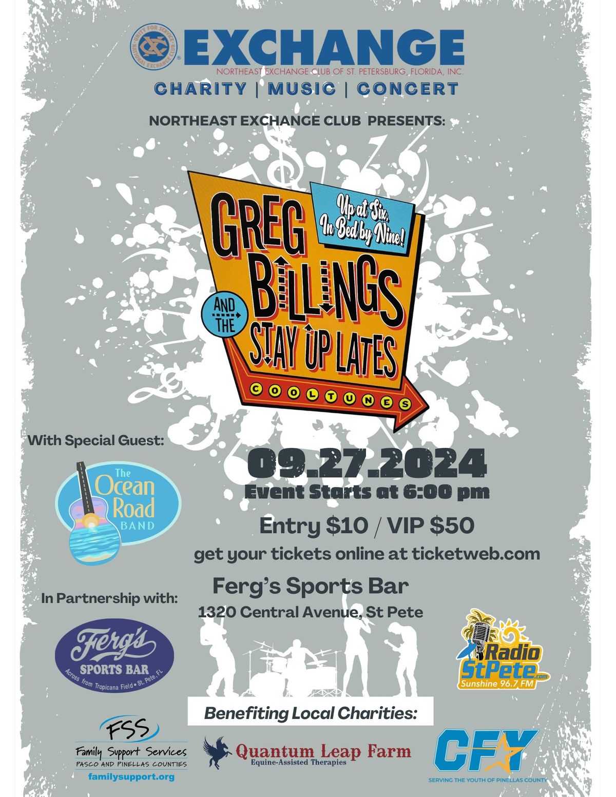 Charity Concert: Featuring Greg Billings & the Stay Up Lates with special guest Ocean Road