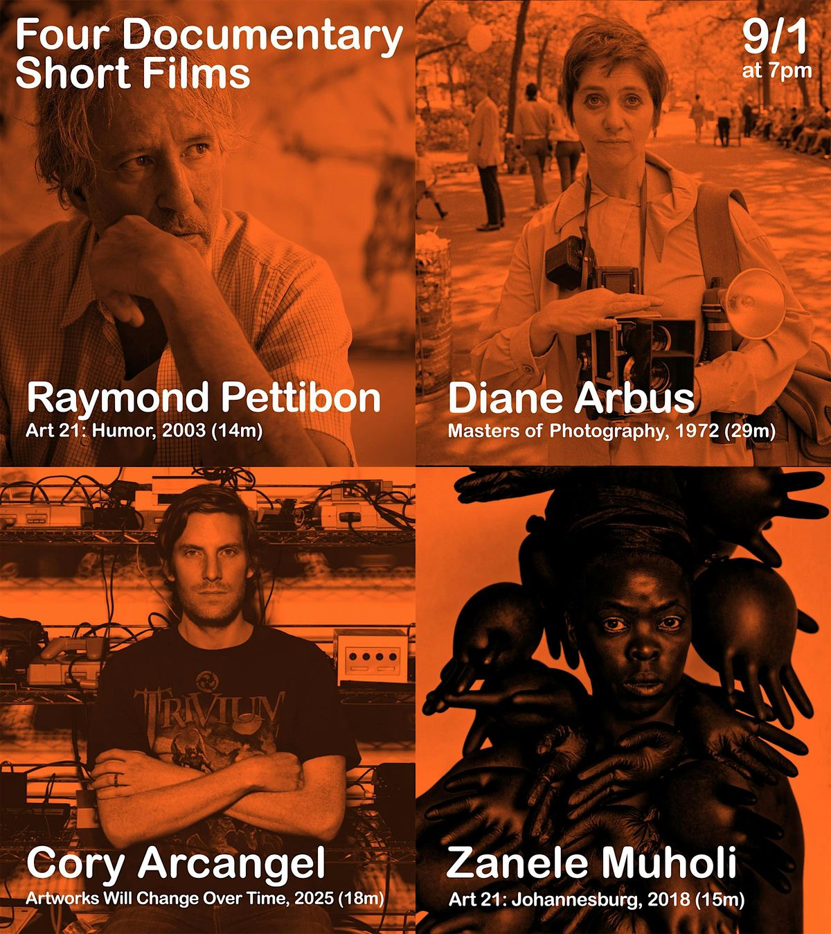 Raymond Pettibon, Diane Arbus, Cory Arcangel, and Zanele Muholi Docs