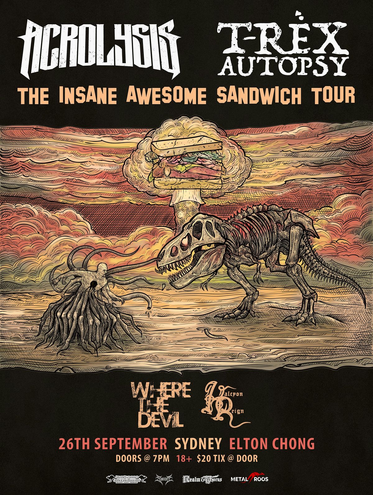 ACROLYSIS \/\/ T-REX AUTOPSY - THE INSANE AWESOME SANDWICH TOUR (SYDNEY)