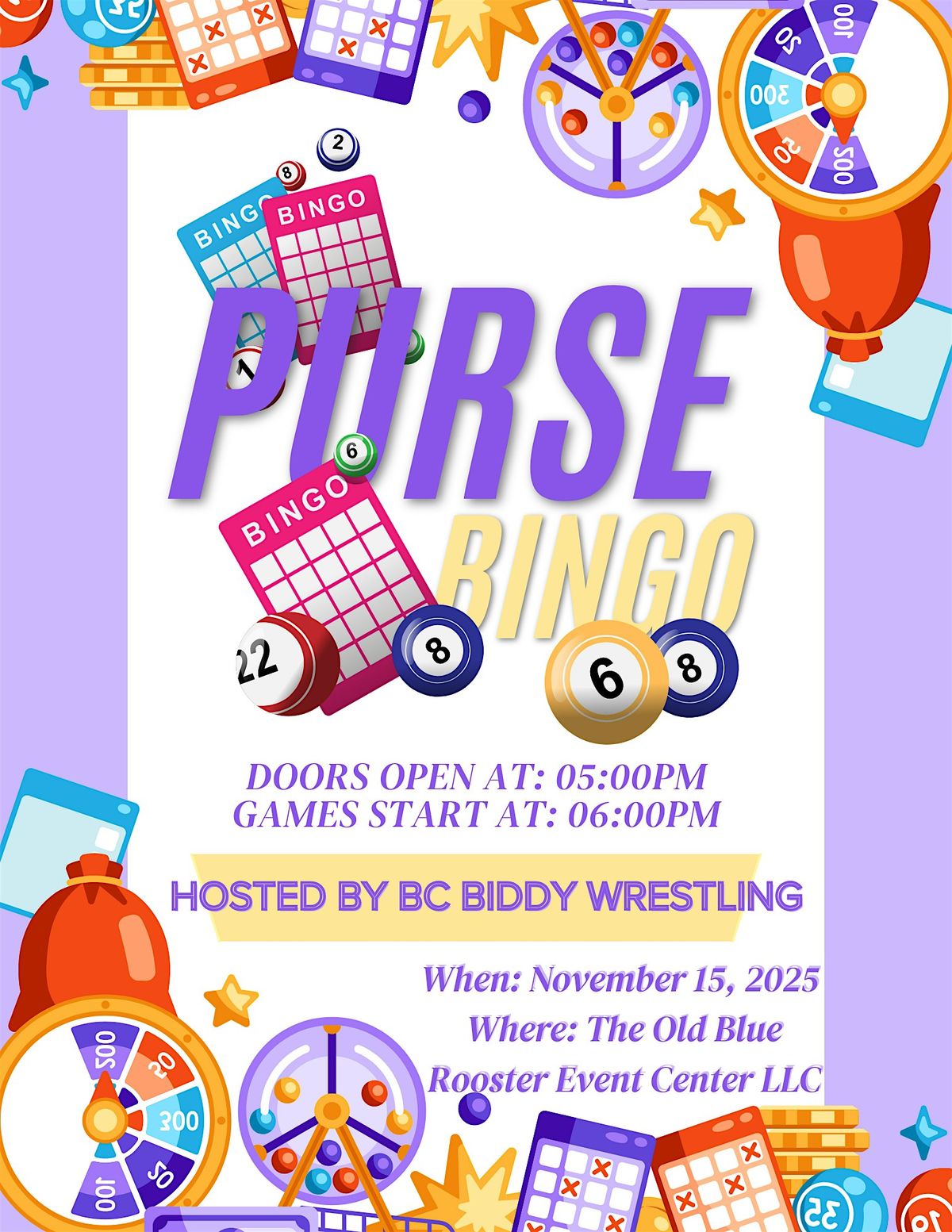 BC Biddy Wrestling 1st Annual PURSE BINGO