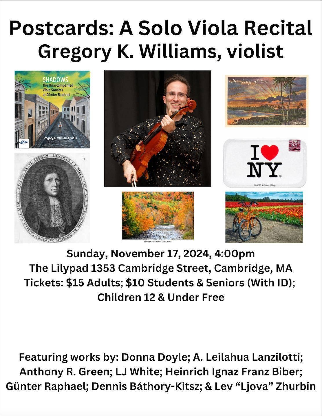 Postcards, A Viola Recital featuring Gregory K. Williams, Violist