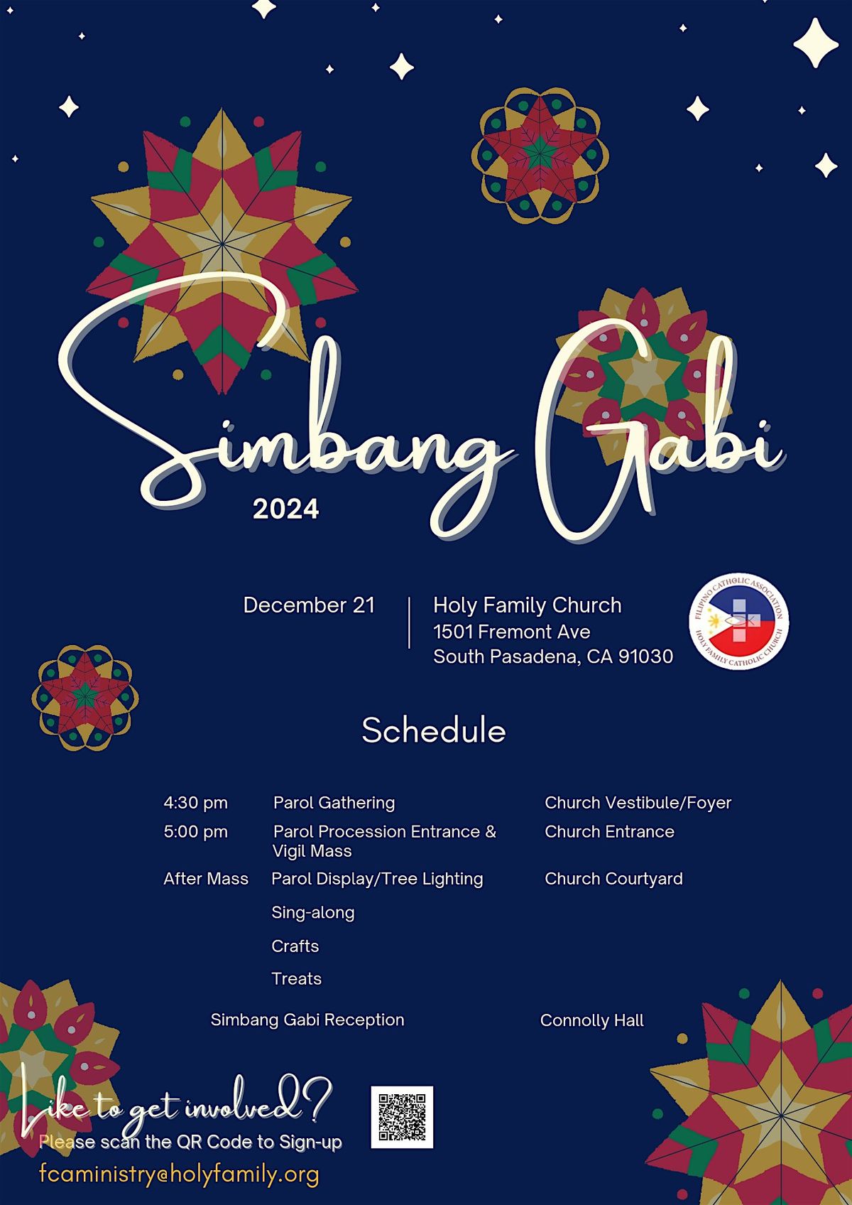 Celebrate Simbang Gabi: Mass, Parol Display, Sing-Along, Crafts, & Fiesta