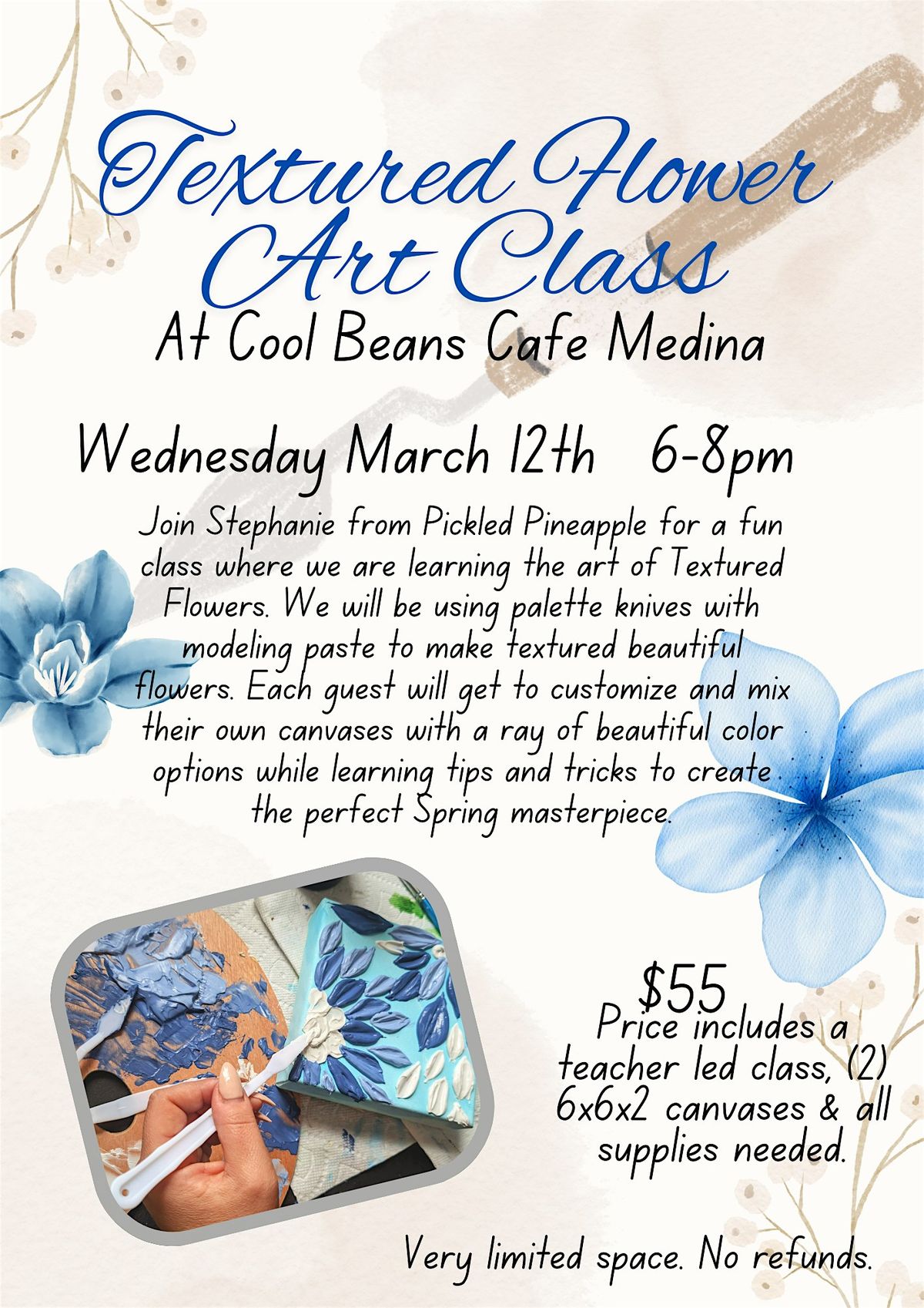 Textured Flower Art Workshop At Cool Beans Cafe Medina