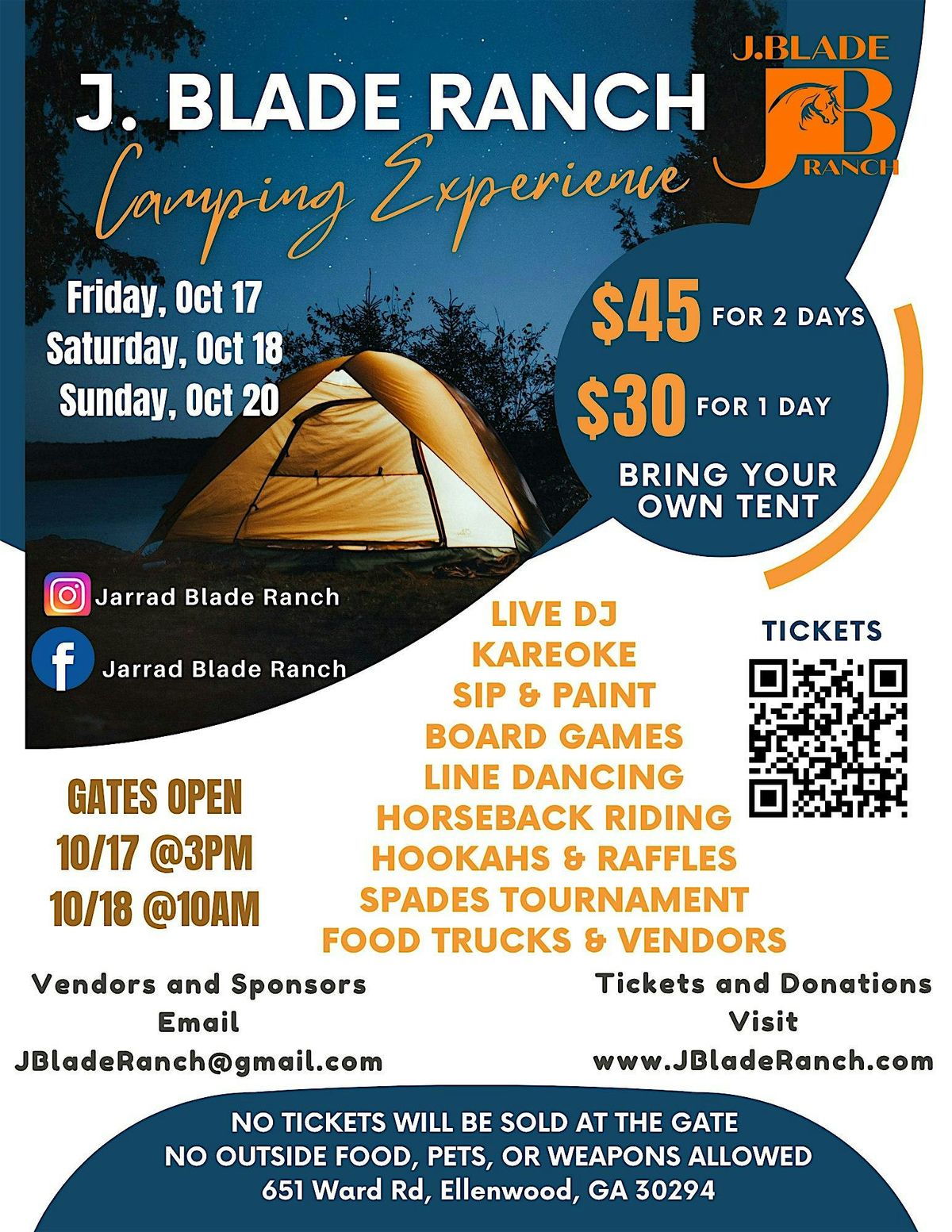 J. Blade Ranch Camping Experience VENDOR SIGN-UP
