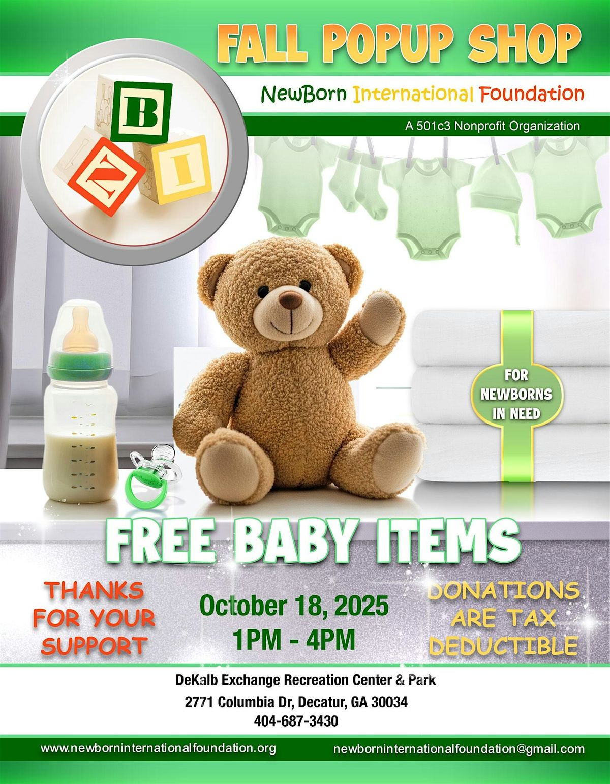 NewBorn International Foundation FALL POPUP SHOP "Helping Newborns in Need"