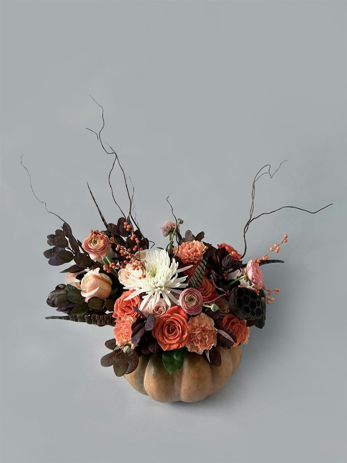 Thanksgiving Floral Pumpkin Centerpiece