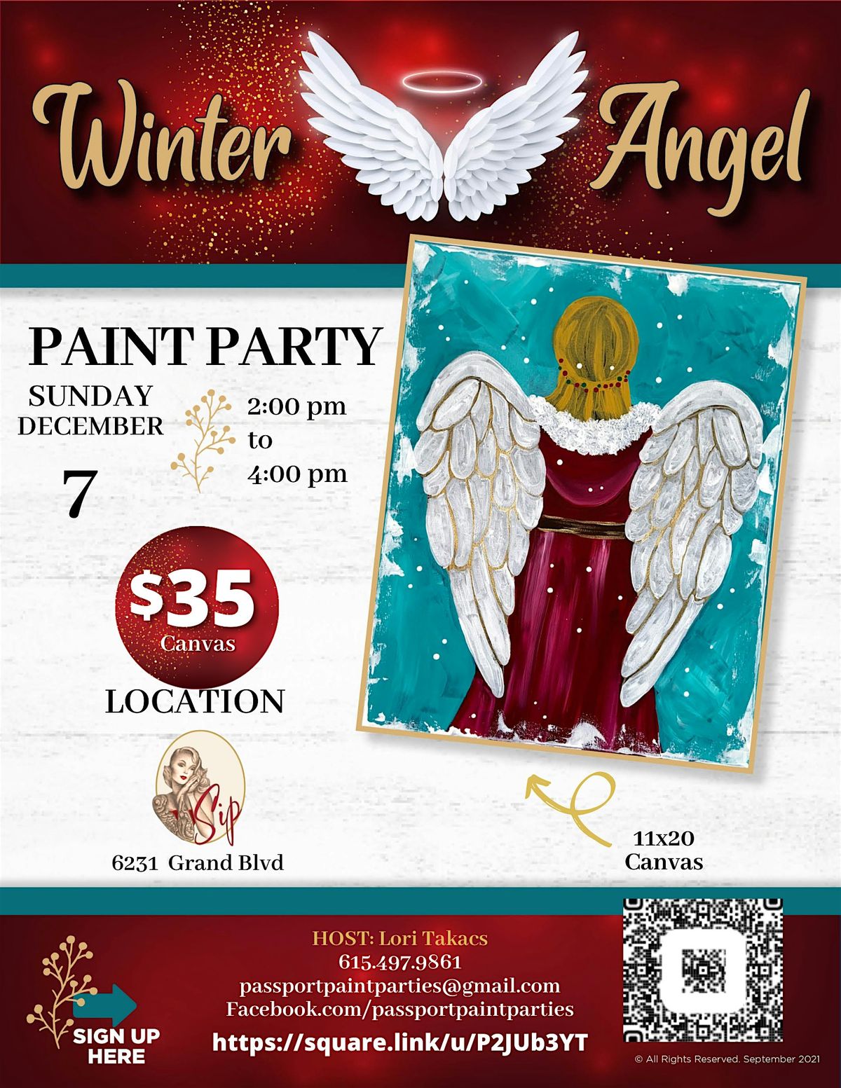 12.7.25 Winter Angel Paint and Sip at Sip on Grand